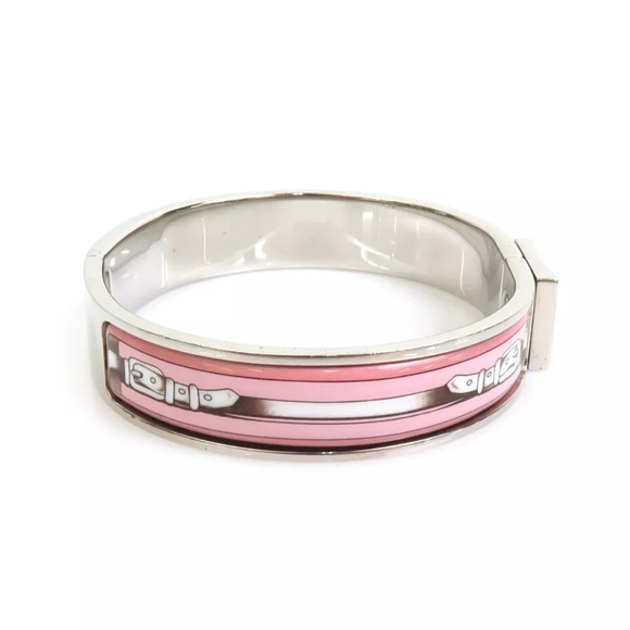 HERMES Clic Clac Bangle Bracelet Silver/Pink/White Metal/Enamel - Picture 5 of 7